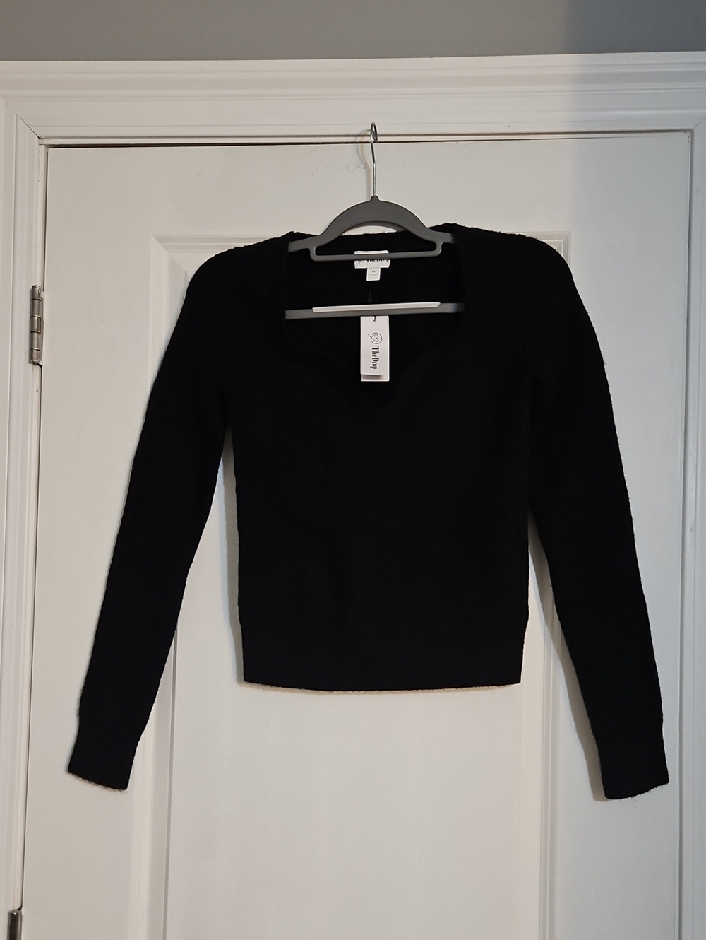 Women's Black V-Neck Sweater - Classic Rib Knit